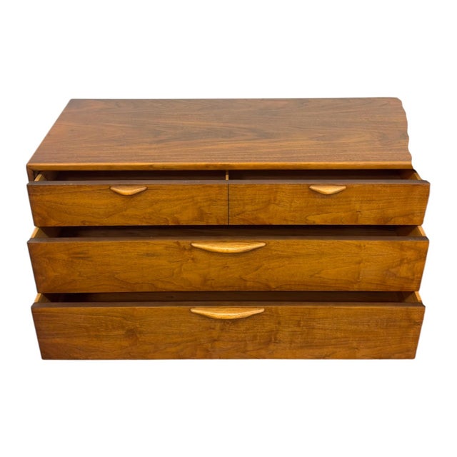 Wood Vintage Mid Century Modern Lane Perception Walnut Lowboy Dresser Credenza With Basketweave Door.. For Sale - Image 7 of 10
