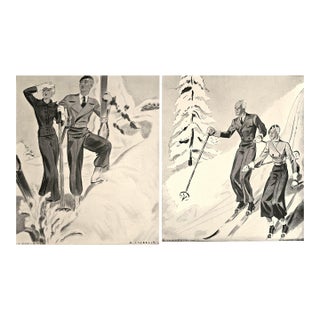 1934 Set of 2- French Art Deco Ski Prints For Sale