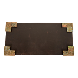 Tiffany Studios New York Bookmark Pattern Bronze Doré and Enamel Blotter Corners With Leather Desk Blotter