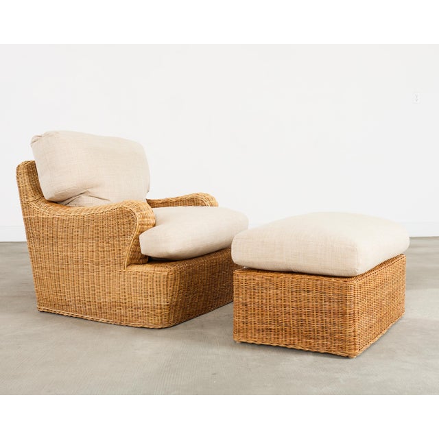 Pair of Ralph Lauren Wicker Lounge Chairs and Ottoman For Sale - Image 10 of 18