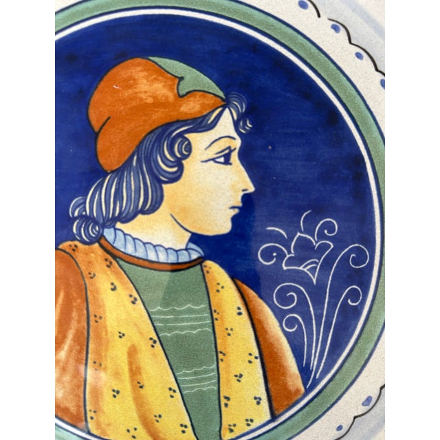 Ceramic decorative plate with profile of man of nobility. Ruffle edge. Hand-painted “dipinto a mano” in Italy. 10.5"...