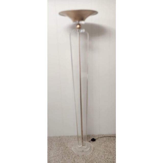 1990s Van Teal Style Lucite and Brass Torchiere Lamp Postmodern For Sale - Image 9 of 9