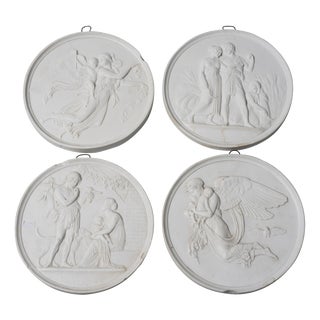 19th Century Neoclassical Medals in Biscuit Porcelain, Italy, Set of 4 For Sale