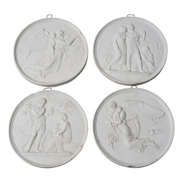 19th Century Neoclassical Medals in Biscuit Porcelain, Italy, Set of 4 For Sale