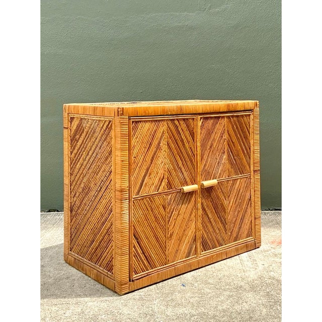 Vintage Rattan Chevron Cabinet For Sale - Image 12 of 12