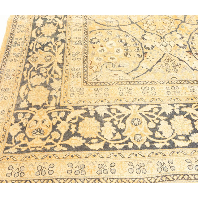 Persian Fine Antique Persian Meshad Botanic Yellow Hand Knotted Wool Rug For Sale - Image 3 of 9