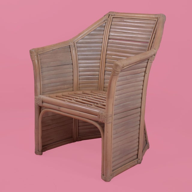 Pair of Split Bamboo Geometrical Lounge Chairs in nice as found VINTAGE condition. There are minor scuffs, scrapes and...