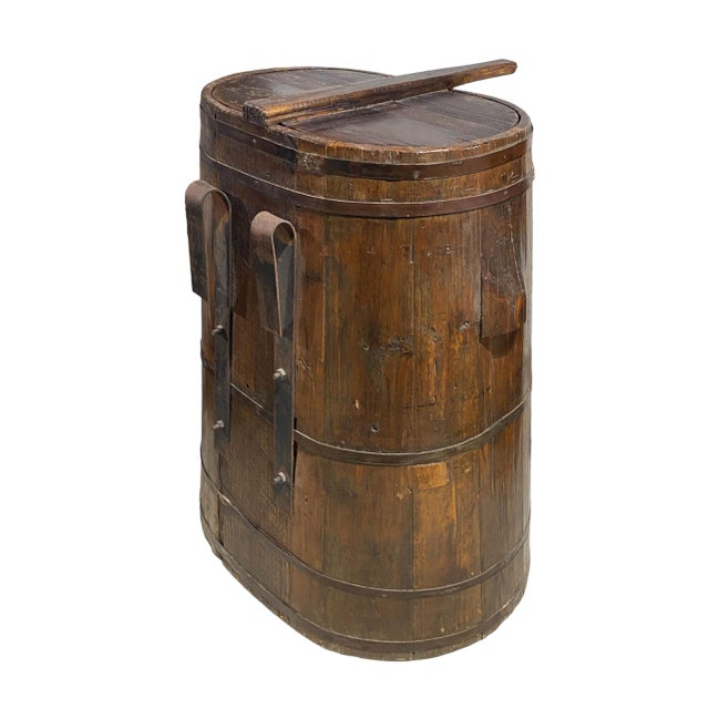 Large Chinoiserie Vintage Wood Rice Grains and Cereals Storage Container 30.5" H For Sale In New York - Image 6 of 9