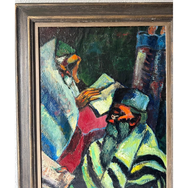 Abram Tromka, Rare Large Judaica Oil Painting Jewish 2 Rabbis Painting Abram Tromka WPA Artist, c.1930's-1950's For Sale - Image 15 of 16