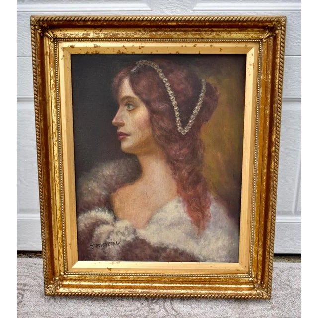 J Bovgvereau Oil Painting Antique Canvas Portrait Fine Art Woman Gilt Frame Sign For Sale - Image 12 of 13