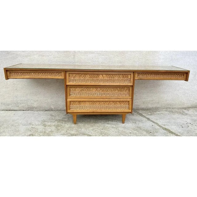 Antique vintage 2-seater desk, chest of drawers, and rare countertop. Wicker-rattan. 5 drawers. Dimensions: height 78 cm,...