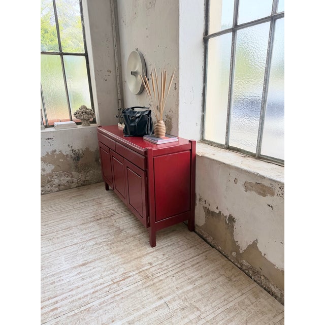 Vintage Red Lacquered Sideboard in Wood, 1970 For Sale - Image 9 of 18