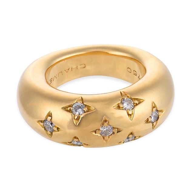 Contemporary 1970s Chaumet Vintage Diamond 18k Yellow Gold Dome Ring, Size 5.75 For Sale - Image 3 of 6