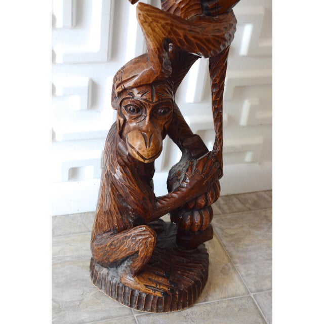 Wood Carved Monkey See No Evil Statue For Sale - Image 9 of 11