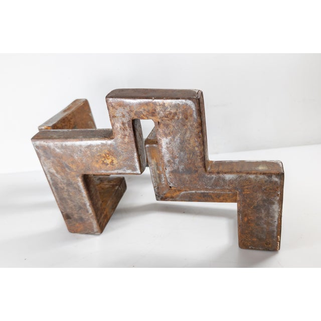 Gray Mid-Century Modern Abstract Brutalist Geometric Steel Sculpture, Unsigned For Sale - Image 8 of 10