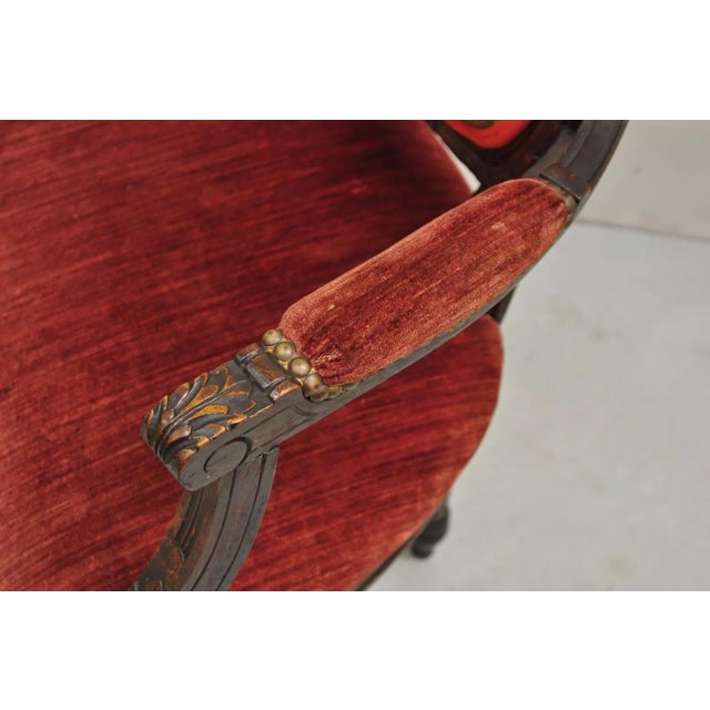 Red Late 19th Century Antique French Louis XVI Style Carved Walnut Needlepoint Red Fauteuil Armchair For Sale - Image 8 of 12