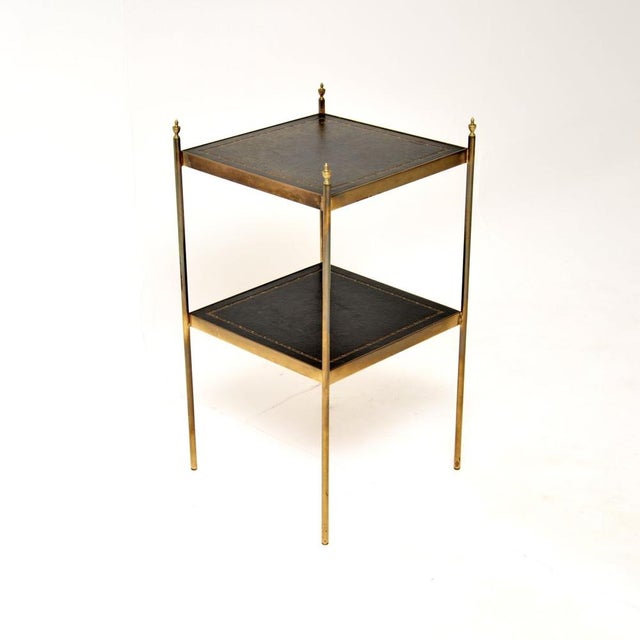 Mid-Century Modern Vintage Brass and Leather Side Table, 1960s For Sale - Image 3 of 9