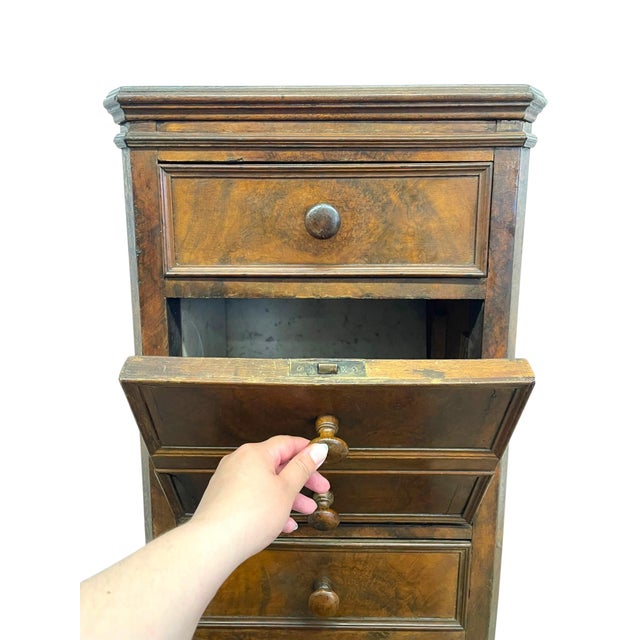 Antique Style Marble Top Bedside Chest With Drop Front Cabinet For Sale - Image 10 of 10