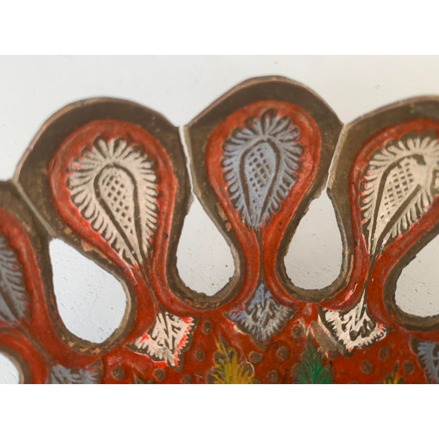 1950s Hand-Painted Brass Plate with Peacock, 1970s For Sale - Image 5 of 11