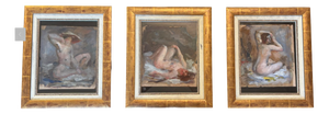 Triptych of Nudes, 1890s-1910s, Gouaches, Framed, Set of 3