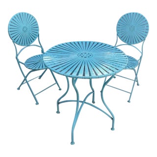 Mid-Century Modern Francois Carr Attributed Powder Blue Starburst Patio Bistro Set - 3 Pieces For Sale