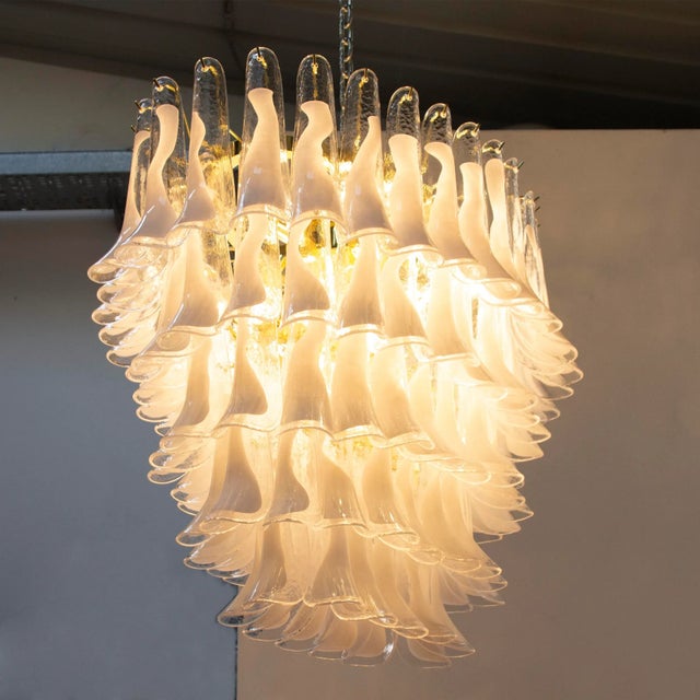 Large Italian Oval Suspension Chandelier in White Murano Glass, 1990s For Sale - Image 10 of 12
