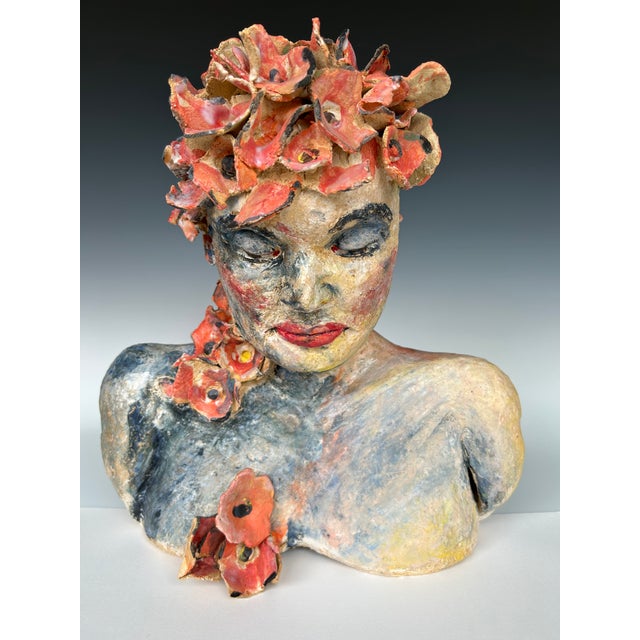 This handcrafted piece is unique. It is stoneware, underglazes and minimal paint, measuring 11"wx13"h It was made in 2023...