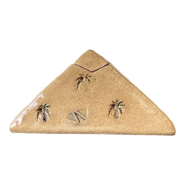 Vintage Original Studio Pottery Palm Triangle Box For Sale