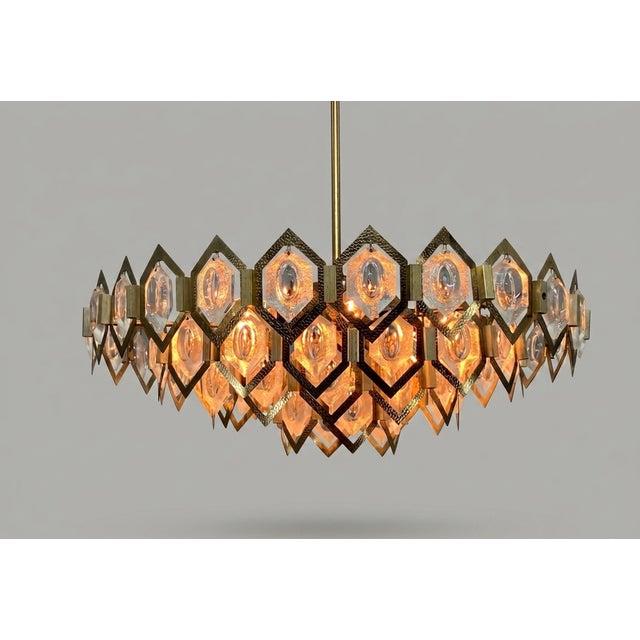 Faceted Glass and Brass Chandelier from Jaroslav Bejvl, Kamenický Šenov, Czechoslovakia, 1960s For Sale - Image 3 of 8