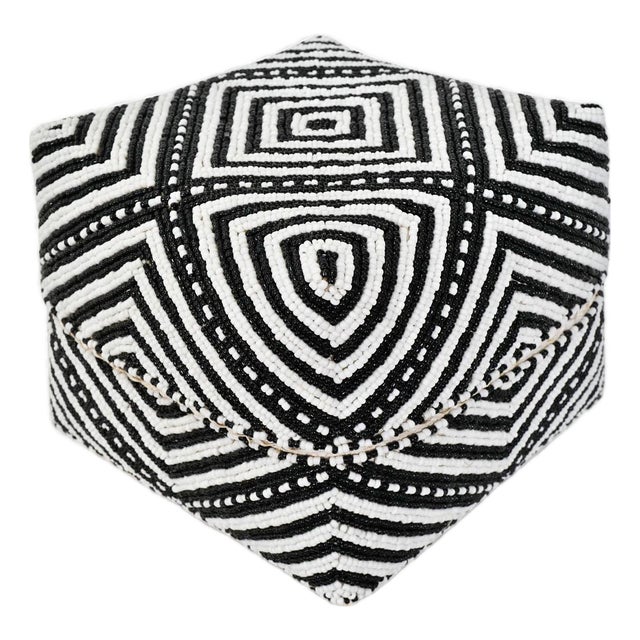 Vintage Black & White Bamboo Beaded Box Medium For Sale