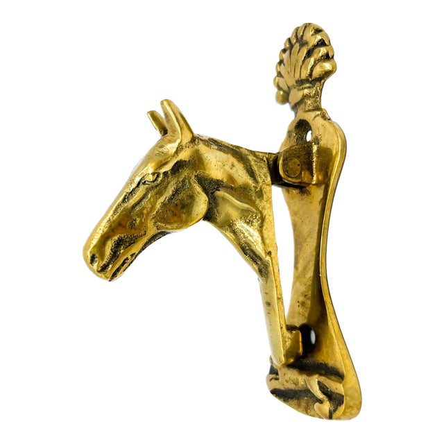 Vintage Brass Horse Head Door Knocker – Equestrian / English Country Style For Sale