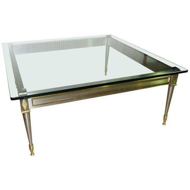 Square Steel Brass French Directoire Style Coffee Table Attributed John Vesey For Sale - Image 9 of 11
