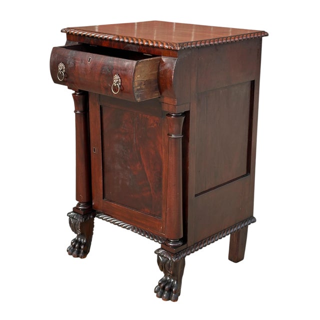 Traditional Antique Late Federal Classical Period Mahogany Bedside Cabinet on Lion Paw Feet For Sale - Image 3 of 12