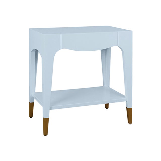 Worlds Away Matthew Izzo Home Ronny Glossy Light Blue Lacquer One Drawer Side Table With Antique Brass Foot Caps For Sale - Image 4 of 7