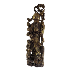 Antique God of Longevity Chinese Sculpture in Gilded Wood