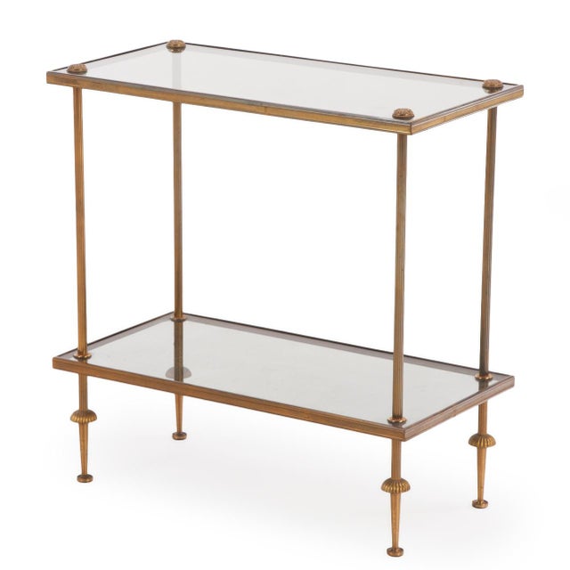 French French Brass and Smoked Glass End Table in the Manner of Maison Jansen, C. 1950 For Sale - Image 3 of 7