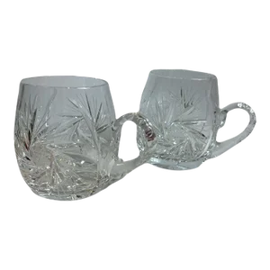 Vintage Crystal Glass Beer Mug Pekalla Mlynek Starburst Cut Poland Mouth Blown Hand Cut - a Pair