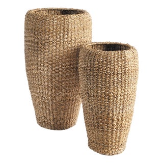 Seagrass Tall Round Planters, Set Of 2 For Sale