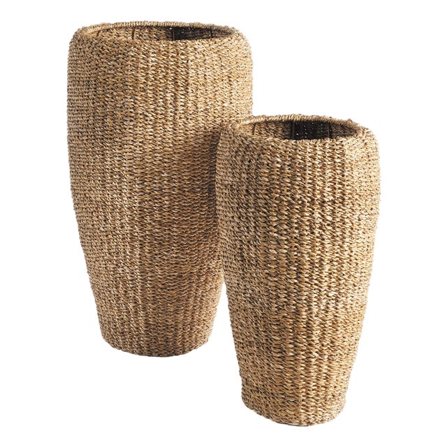 Seagrass Tall Round Planters, Set Of 2 For Sale