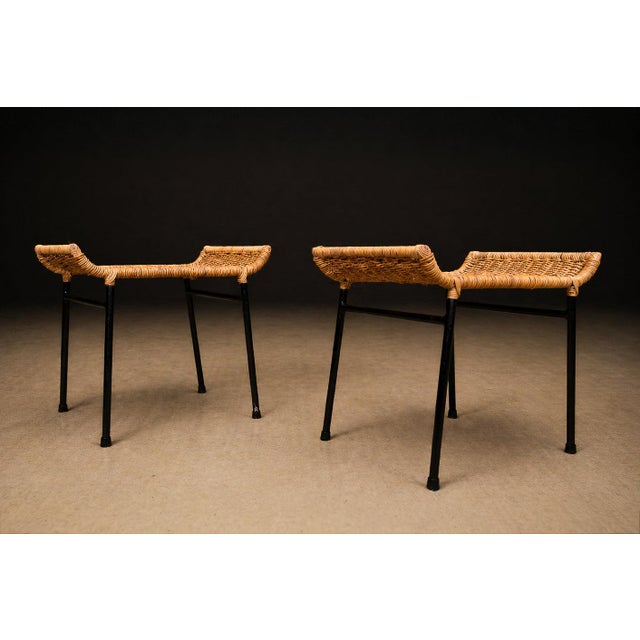 Pair of Caned Stools With Iron Frame by Carlo Hauner, Forma, Brazilian Modern, 1950s For Sale - Image 11 of 15