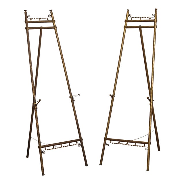 Antique Victorian Aesthetic Pair of Etched Brass Easels For Sale