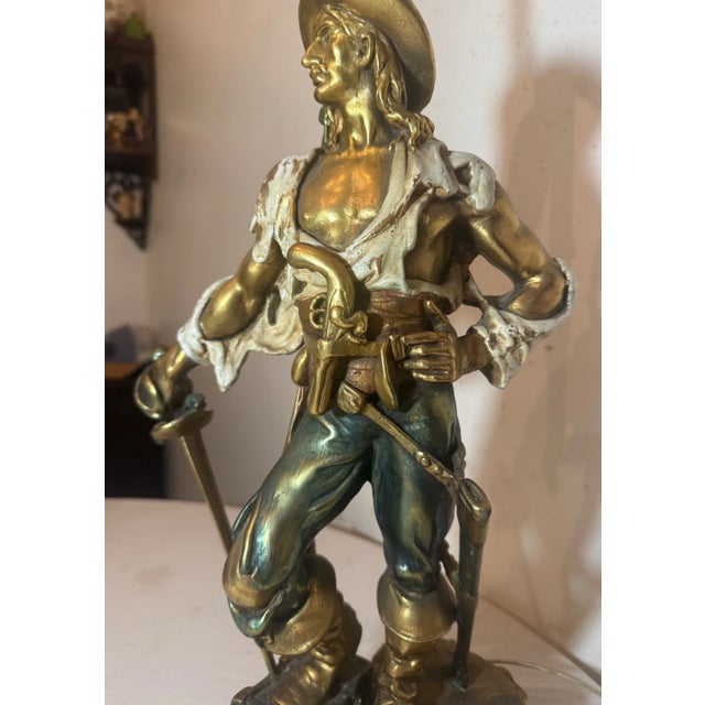 19th Century Huge Antique Patinated Bronze Clad Captain Kidd Pirate Figural Table Lamp For Sale - Image 5 of 13