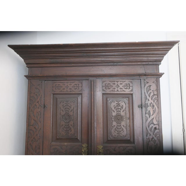 Antique Carved Oak Farmhouse Wardrobe, 1780 For Sale - Image 4 of 18