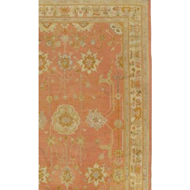 19th Century Antique Oushak Carpet, Handmade Oriental Rug, Pink Rug, Taupe, Cream Fine For Sale - Image 5 of 6