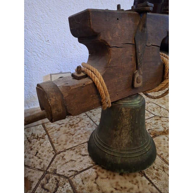 Antique Bronze Bell on Wooden Yoke and Wrought Iron Fittings, 1700s For Sale - Image 3 of 8