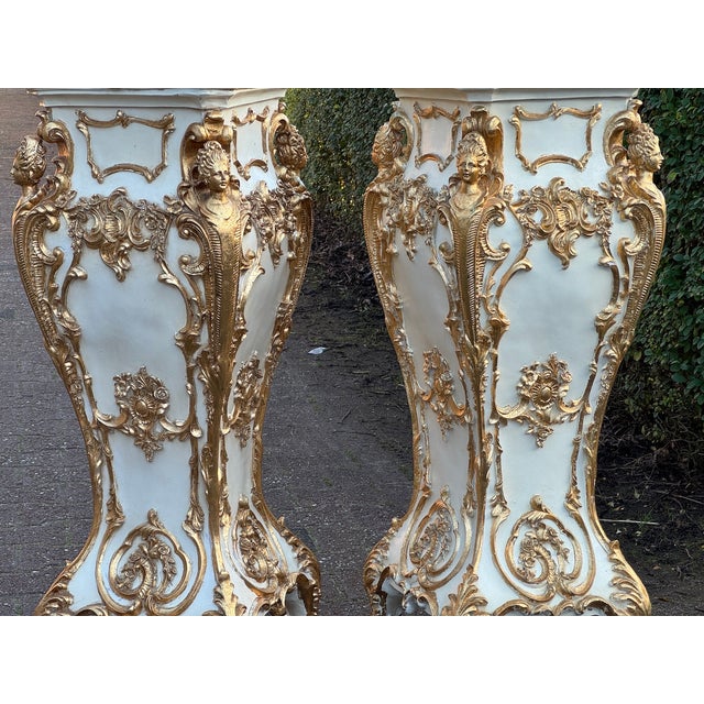 Late 20th Century Late 20thC Italian Baroque Cream Gold Pedestals Pair For Sale - Image 5 of 18