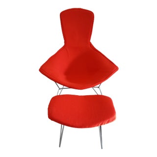 Vintage Mid Century Harry Bertoia Bird Chair and Ottoman For Sale