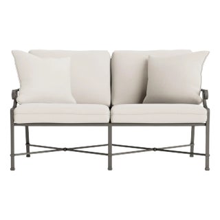 Brown Jordan Venetian Loveseat, Mica frame with Fusion Natural fabric For Sale