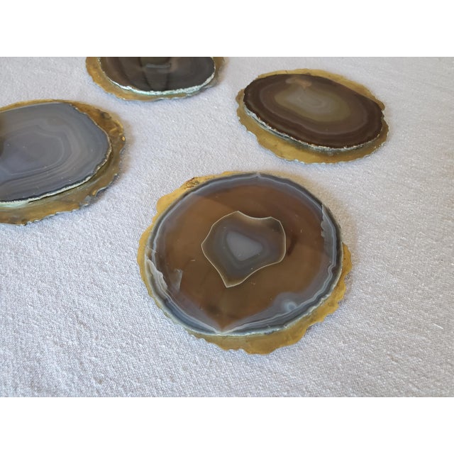 Early 21st Century Early 21st Century Brenda Houston Brown and Blue Agate and Brass Coasters - Set of 4 For Sale - Image 5 of 6
