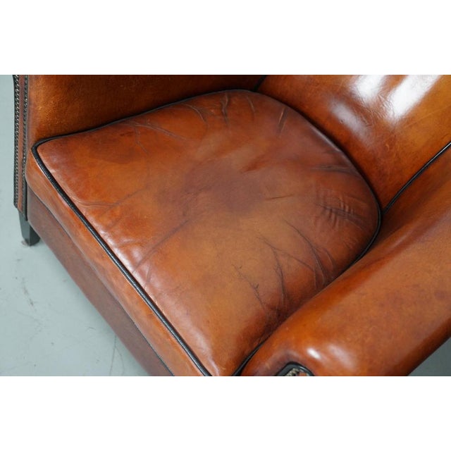 Set of Vintage Dutch Cognac Colored Leather Club Chairs For Sale - Image 5 of 17
